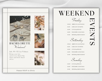 Customizable Bachelorette Invitation, Itinerary Template, Bachelorette Itinerary, Digital Itinerary Template, Editable Bachelorette Invite