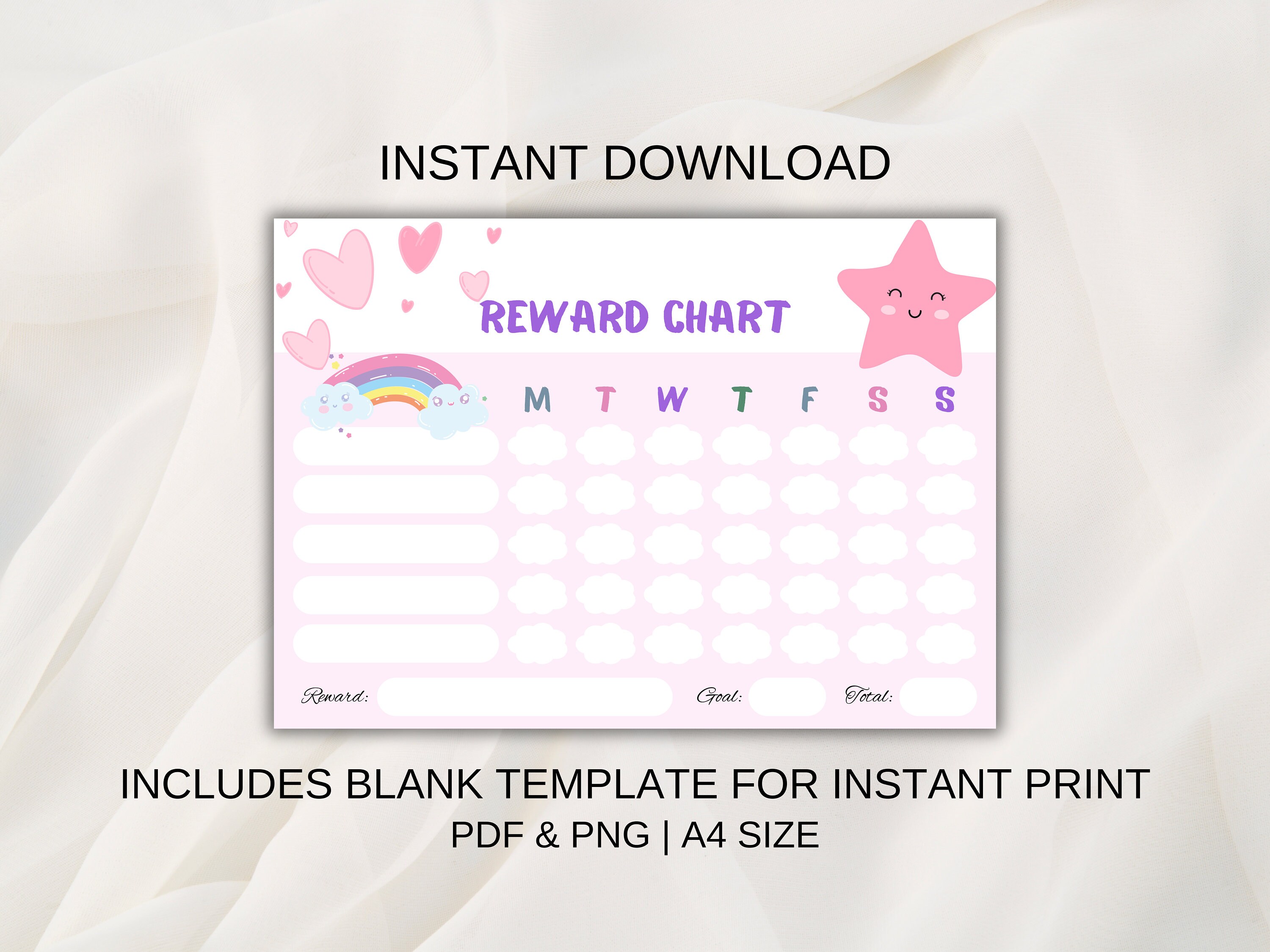 EDITABLE Pastel Reward Chart, Behavior Chart, Daily Chore Chart, Weekly ...
