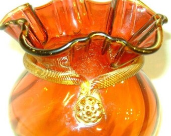 Antike Amberina Glas Rose Schale Angelegt Ungewöhnliche Gold Glasrand für Wohnkultur