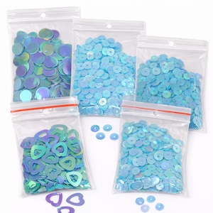 Blue Sequin Mix for Embroidery & Crafts – 5 Bag Assortment (50g Total) – Sparkly Sewing DIY Supplies Embroidery sequins Iridescent