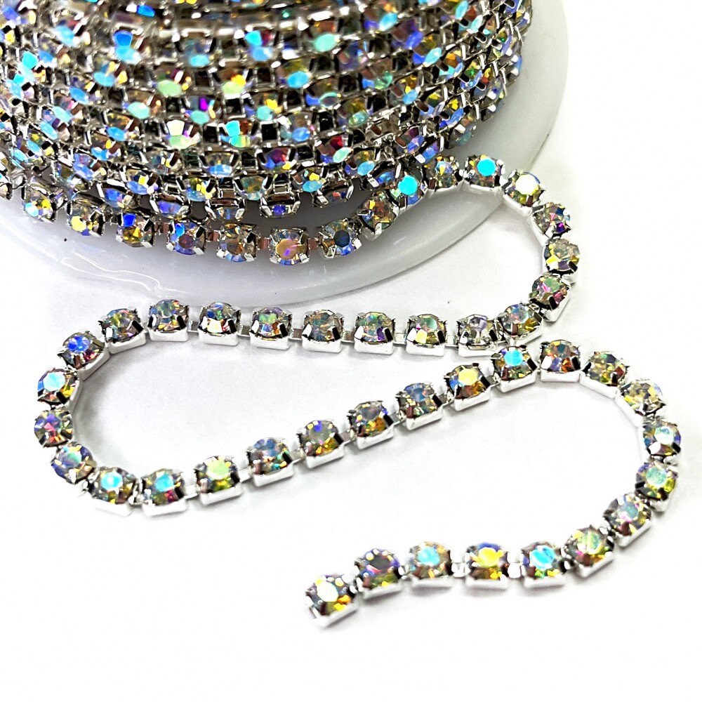 3mm Rhinestone Ribbon Chain 1m Jewelry Making Crystal Chain Silver and ...