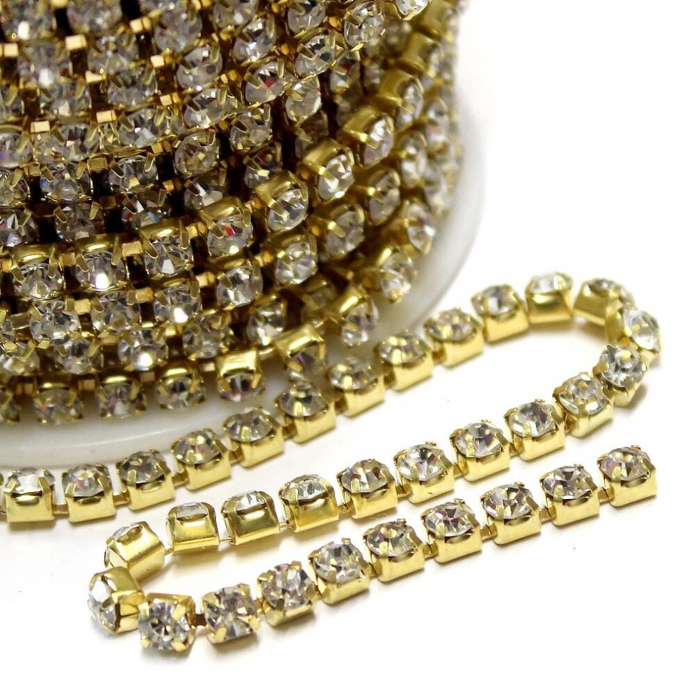 3mm Rhinestone Ribbon Chain 1m Jewelry Making Crystal Chain Silver and ...