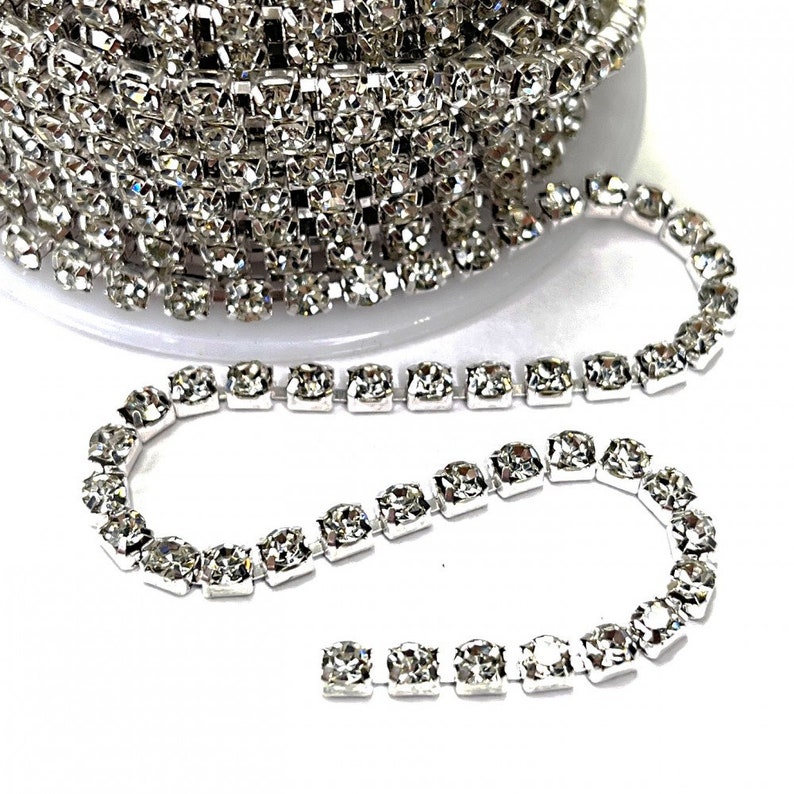 3mm Rhinestone Ribbon Chain 1m Jewelry Making Crystal Chain Silver and ...