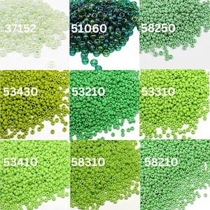 Cuentas de semillas de vidrio checo verde metálico opaco de 25 g en tamaños surtidos. Colores verde metálico opaco: tamaños 6/0, 7/0, 8/0, 9/0, 10/0 y 11/0 (25 g)