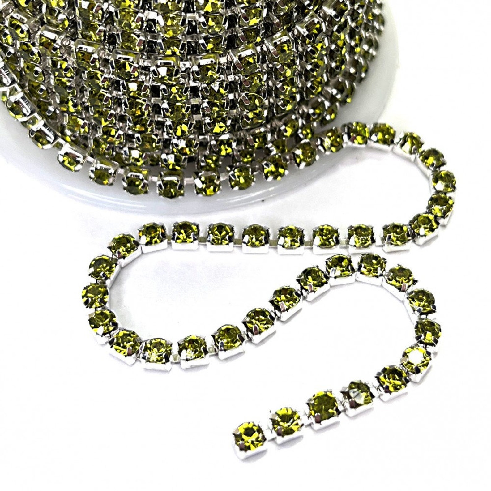 3mm Rhinestone Ribbon Chain 1m Jewelry Making Crystal Chain Silver and ...