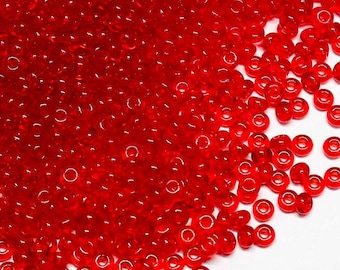 25g Preciosa  5/0 6/0 7/0 8/0 9/0 10/0 11/0 Seed Czech beads Glass Transparent Red Various Sizes (90070)