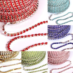 2,5mm Rhinestone Ribbon Crystal Chain for Embroidery and Jewelry making in Silver or Gold colour 1m