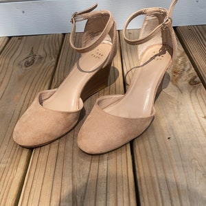 Pink suede wedge heels
