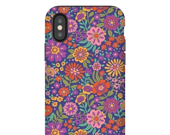 iPhone Tough Case, floral phone case, iPhone XR case, rugged case, retro pattern, flowered phone case, retro phone case, galentines gift