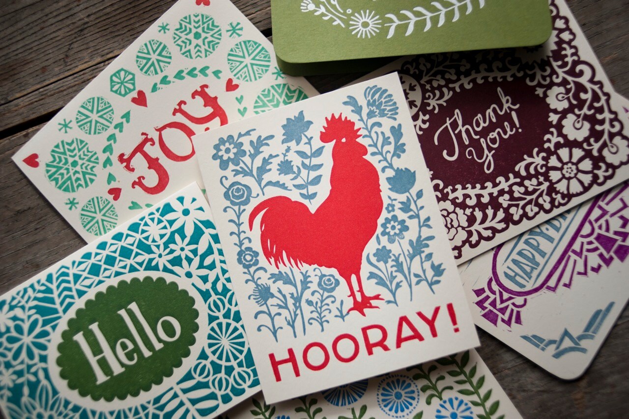 Variety pack of nine letterpress greeting cards colorful Etsy