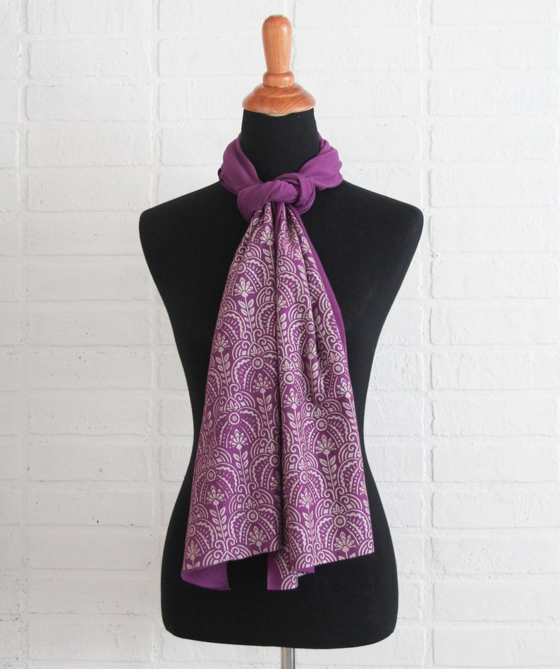 Soft purple jerseyknit bamboo scarf with handprinted Etsy