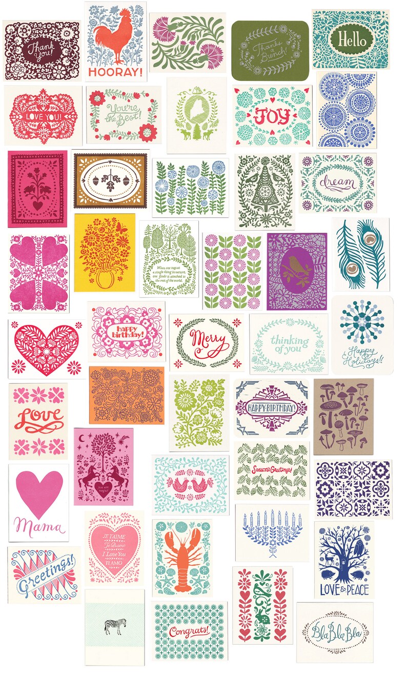 Variety Pack Of Nine Letterpress Greeting Cards Colorful Etsy