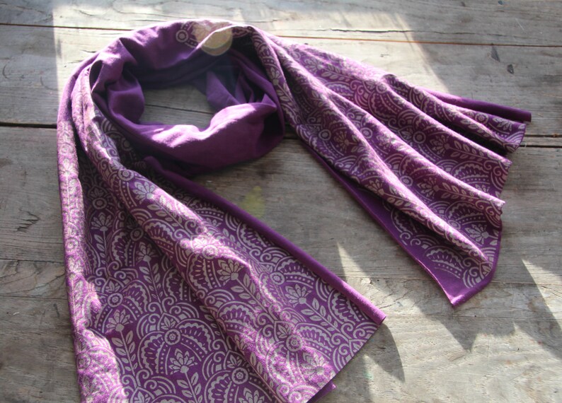 Soft purple jerseyknit bamboo scarf with handprinted Etsy