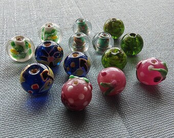 Lampwork glass round bead assorted size and color solid color core glass bead jewelry bead handmade glass designed beads 14mm 15mm 16mm