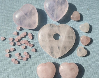 Heart Rose Quartz assorted size semi-precious genuine Gemstone heart bead jewelry making craft bead beaded jewelry Valentine Day bead design