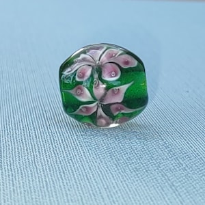 Lampwork bead 21mm focal bead green with lovely pink and white flower DIY bead designs high quality focal glass bead necklace jewelry design