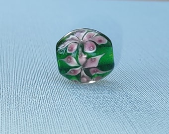 Lampwork bead 21mm focal bead green with lovely pink and white flower DIY bead designs high quality focal glass bead necklace jewelry design