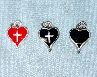 Heart cross charm 12mm silver plated enamel red black charm jewelry making charm heart pendant bracelet earring charm   Christian jewelry