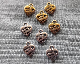 TierraCast Made With Love heart charm bead silver finish pewter gold finish heart charm bead jewelry craft bead Rhodium plated lead free