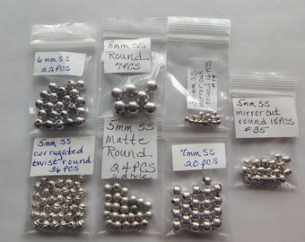 Round Sterling Silver Bead 5mm 6mm 7mm 8mm beading jewelry making metal mirror cut