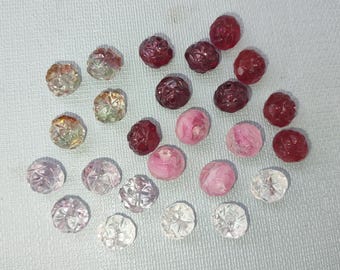CZ Rose bead carved pressed glass Czech bead round lovely jewelry making bead rosebud bead loose assorted color 7x8mm flower bead