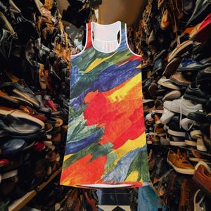 Vibrant Women&#39;s Racerback Dress, Colorful Casual Dress, Summer Dress, Beachwear, Festival Outfit, Bohemian Style
