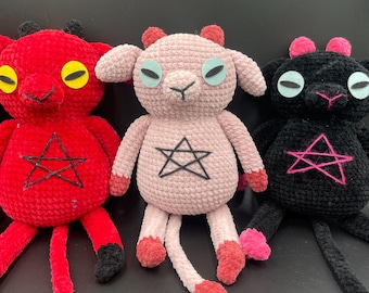 Crocheted Baphomet Goat Plushie, Handmade Snuggle Doll