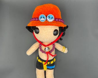 Fire Man Crochet Plush, 18-Inch Anime Doll with Bead Details