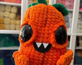 Crocheted Pumpkin Monster Buddy, Halloween Plush