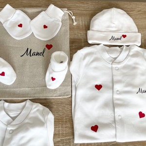 Tenue de Naissance personnalisée // Pyjama Personnalisé // Coffret naissance Bébé 5 pièces // Set Complet Maternité // Tenue Mixte image 7