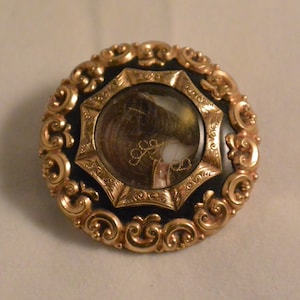 19th Century Victorian Enamel and Gold Mourning Brooch, Pin or Pendant - Locket with real hair