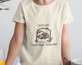 Grappig luiaard T-shirt voor meisjes - schattig 'niet lui, gewoon energiebesparend' ontwerp, leeftijd 3-12, schattig en leuk luiaard cadeau voor kinderen, dierenkleding