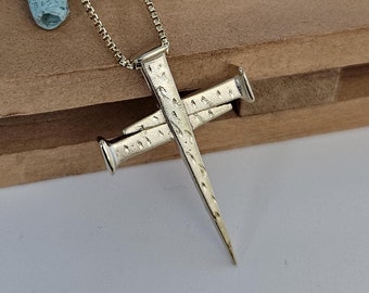 14k gold cross nails pendant, christian jewelry, cross necklace for man