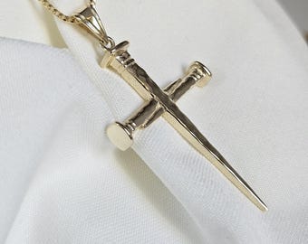 14k gold cross nails pendant, christian jewelry, cross necklace for man
