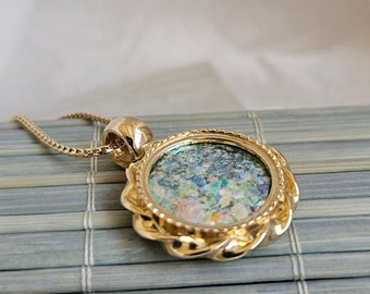 Colgante de cristal romano de oro de 14 quilates, joyería antigua