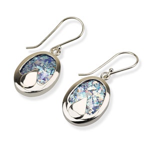 silver earrings with roman glass, Ancient roman glass earrings, Roman glass jewelry, Made in Israel