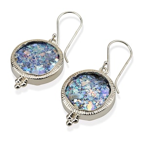 silver earring with roman glass, Ancient roman glass earrings, Roman glass jewelry