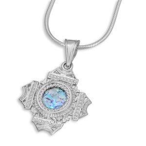 silberne Jerusalem Kreuz Anhänger, römische Glas Kreuz Halskette, Geschenk aus dem Heiligen Land