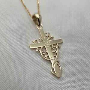 14k gold cross pendant, solid gold cross necklace