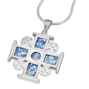 silberne Jerusalem Kreuz Anhänger, römische Glas Kreuz Halskette, Geschenk aus dem Heiligen Land