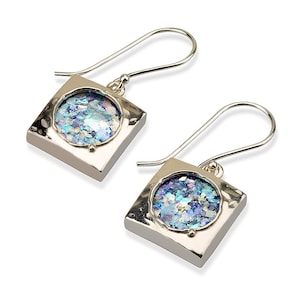 silver earrings with roman glass, Ancient roman glass earrings, Roman glass jewelry, Made in Israel