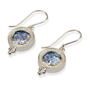 silver earrings with roman glass, Ancient roman glass earrings, Roman glass jewelry, Made in Israel
