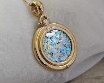 Colgante de cristal romano de oro de 14 quilates, joyería antigua
