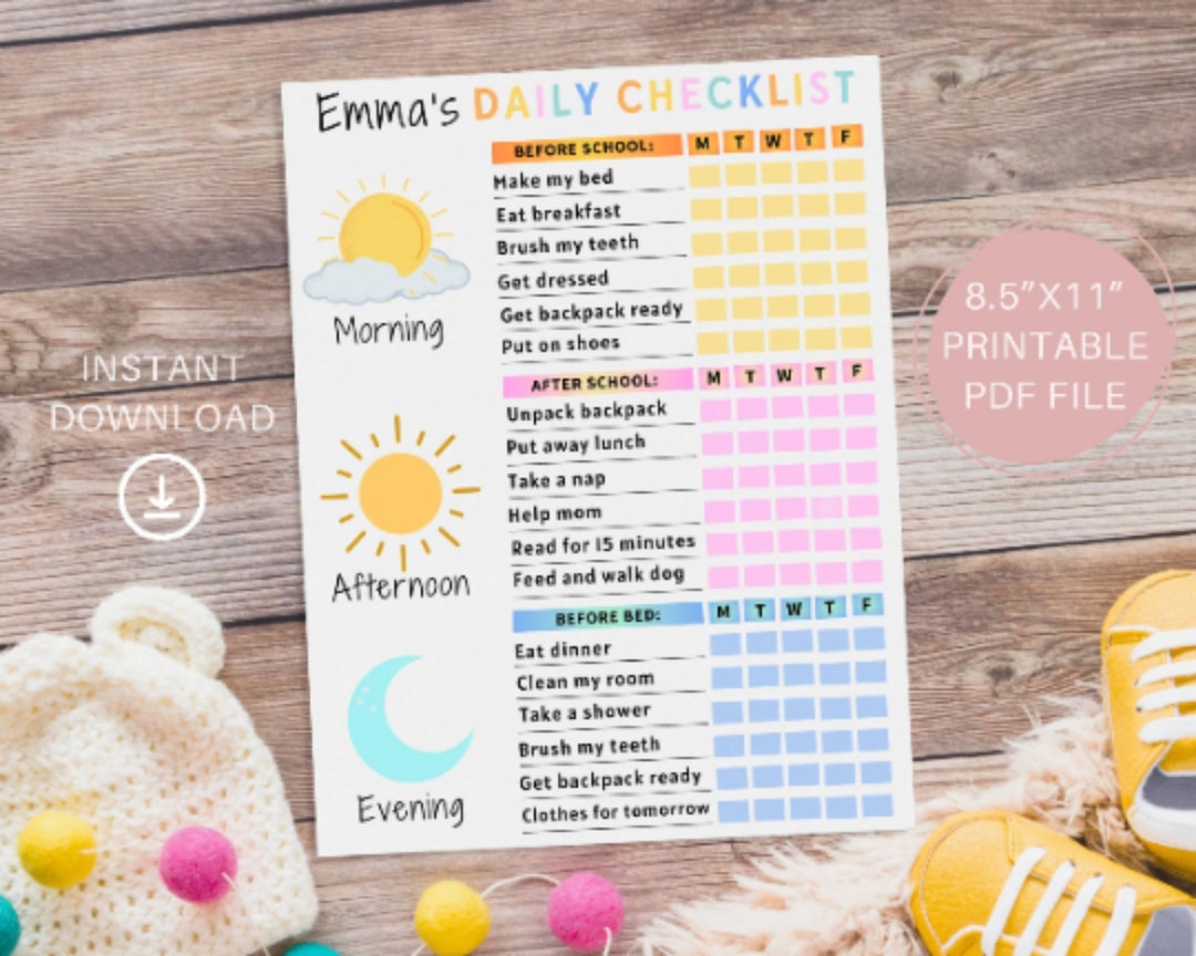 Editable Responsibility Chore Chart for Kids Teens, Daily Weekly Reward ...