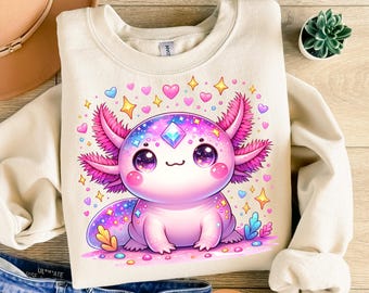 Kawaii Axolotl PNG, Pastell Galaxy Axolotl Clipart, Kinder Fantasy Tier digitaler Download, niedliches buntes T-Shirt Design, DTF Sublimationsdatei