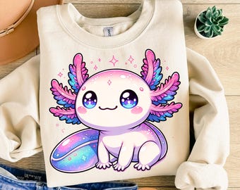 Kawaii Axolotl PNG, Clipart Axolotl Pastel, téléchargement numérique animaux fantastique pour enfants, conception de T-shirt coloré mignon, fichier de sublimation DTF