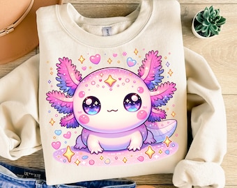 Kawaii Axolotl PNG, Pastell Galaxy Axolotl Clipart, Kinder Fantasy Tier digitaler Download, niedliches buntes T-Shirt Design, DTF Sublimationsdatei