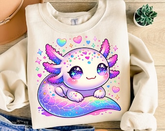 Kawaii Axolotl PNG, Pastell Galaxy Axolotl Clipart, Kinder Fantasy Tier digitaler Download, niedliches buntes T-Shirt Design, DTF Sublimationsdatei