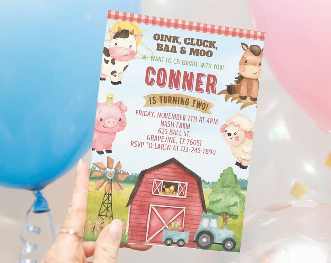 Editable Farm Birthday Invitation, Girl Barnyard Theme Pink Party, Barn ...