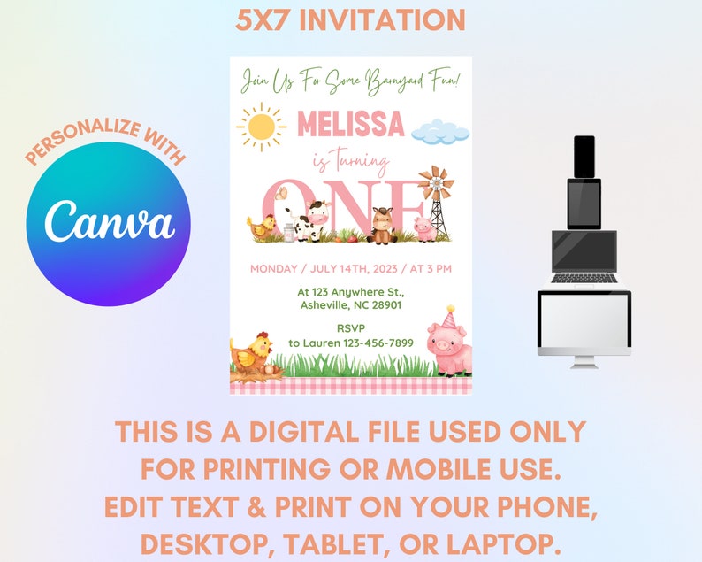 Editable Farm First Birthday Invitation, Girl Barnyard Theme Pink Party ...